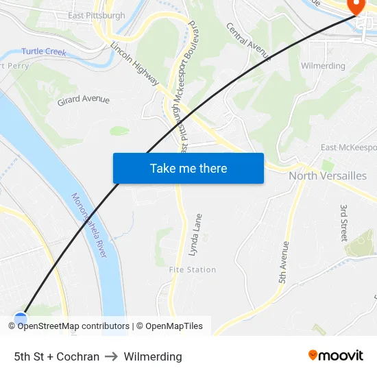 5th St + Cochran to Wilmerding map