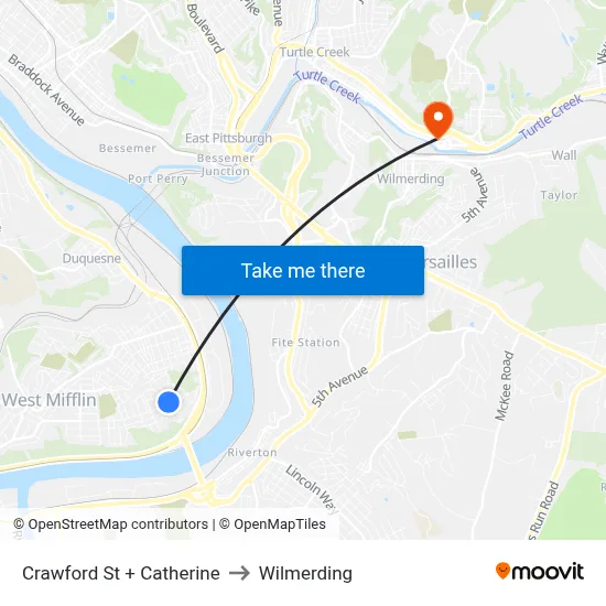 Crawford St + Catherine to Wilmerding map