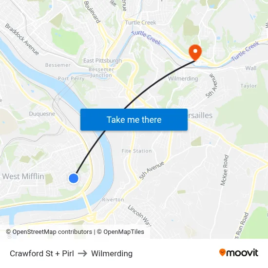 Crawford St + Pirl to Wilmerding map