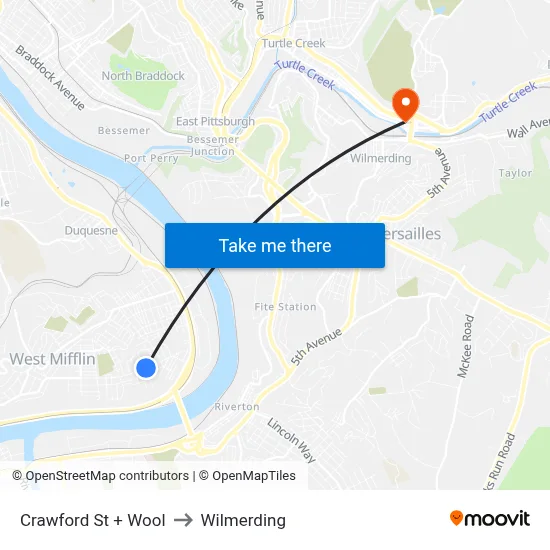 Crawford St + Wool to Wilmerding map