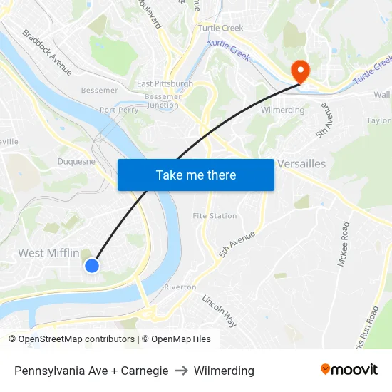 Pennsylvania Ave + Carnegie to Wilmerding map