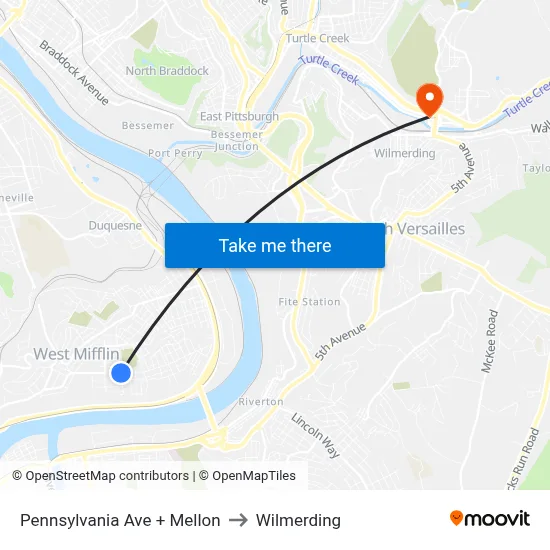 Pennsylvania Ave + Mellon to Wilmerding map