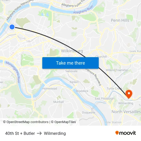 40th St + Butler to Wilmerding map