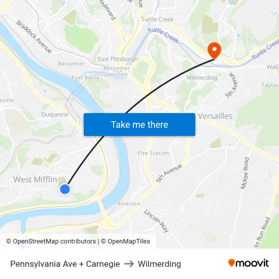 Pennsylvania Ave + Carnegie to Wilmerding map