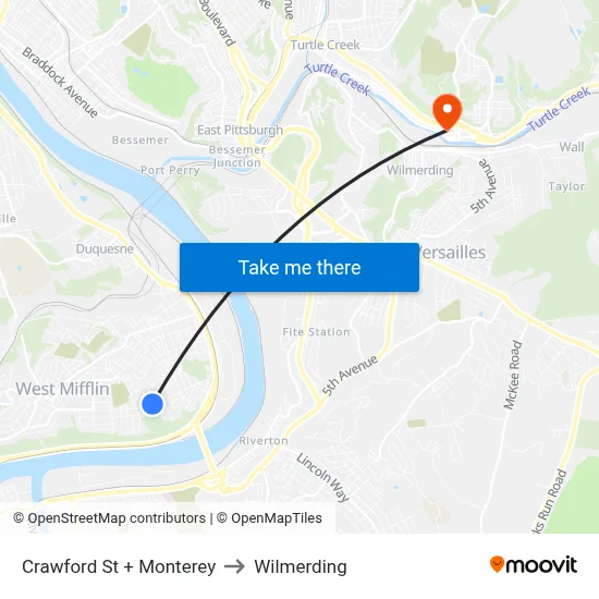 Crawford St + Monterey to Wilmerding map
