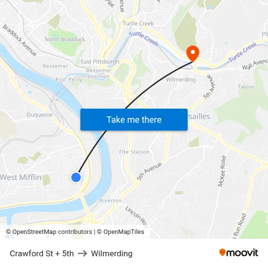 Crawford St + 5th to Wilmerding map
