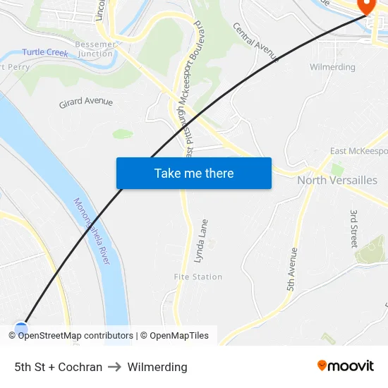 5th St + Cochran to Wilmerding map