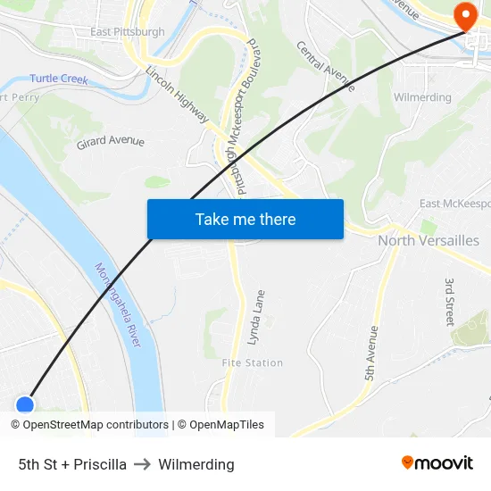 5th St + Priscilla to Wilmerding map