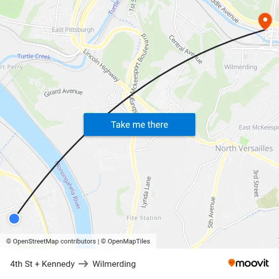 4th St + Kennedy to Wilmerding map