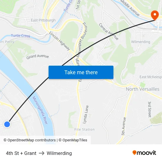 4th St + Grant to Wilmerding map