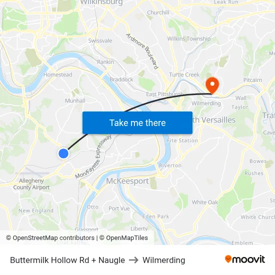 Buttermilk Hollow Rd + Naugle to Wilmerding map