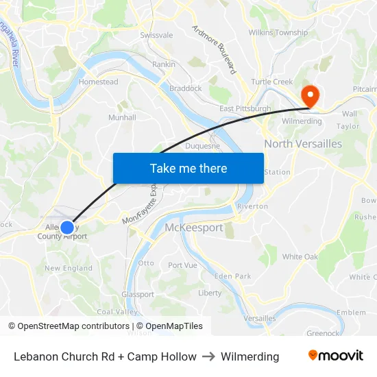 Lebanon Church Rd + Camp Hollow to Wilmerding map