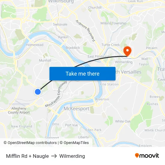 Mifflin Rd + Naugle to Wilmerding map