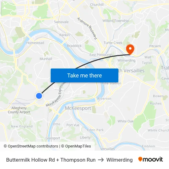 Buttermilk Hollow Rd + Thompson Run to Wilmerding map
