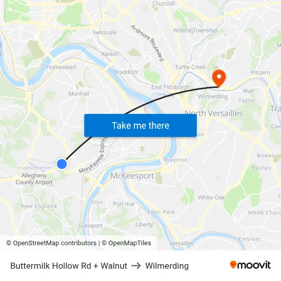 Buttermilk Hollow Rd + Walnut to Wilmerding map