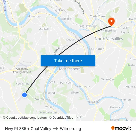 Hwy Rt 885 + Coal Valley to Wilmerding map