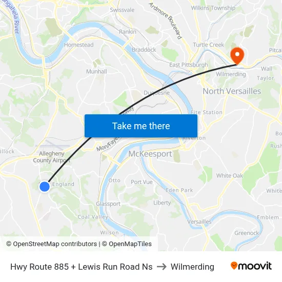 Hwy Route 885 + Lewis Run Road Ns to Wilmerding map