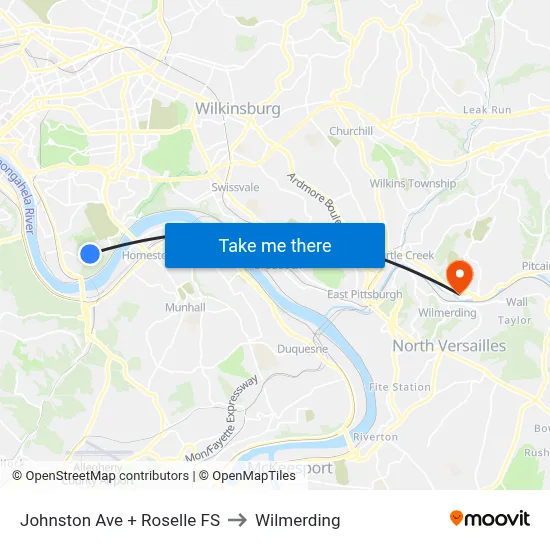 Johnston Ave + Roselle FS to Wilmerding map