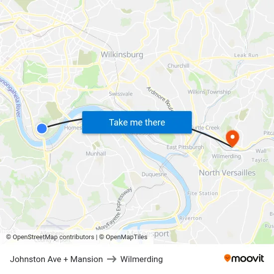 Johnston Ave + Mansion to Wilmerding map