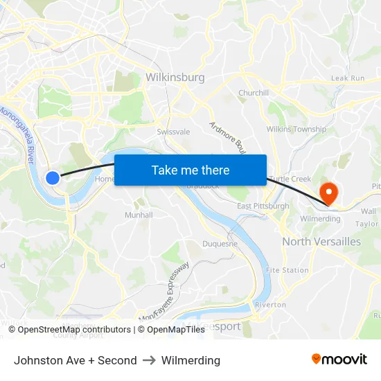 Johnston Ave + Second to Wilmerding map