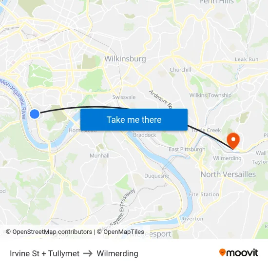 Irvine St + Tullymet to Wilmerding map