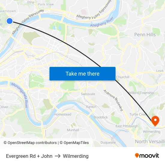 Evergreen Rd + John to Wilmerding map