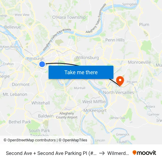 Second Ave + Second Ave Parking Pl (#1250) to Wilmerding map