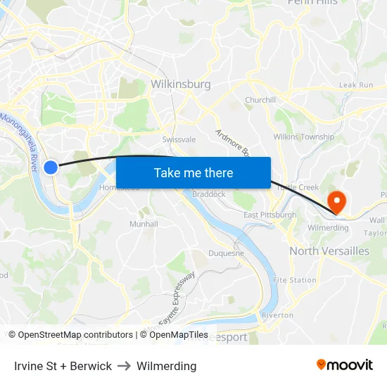 Irvine St + Berwick to Wilmerding map