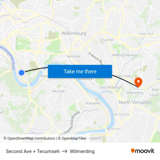 Second Ave + Tecumseh to Wilmerding map