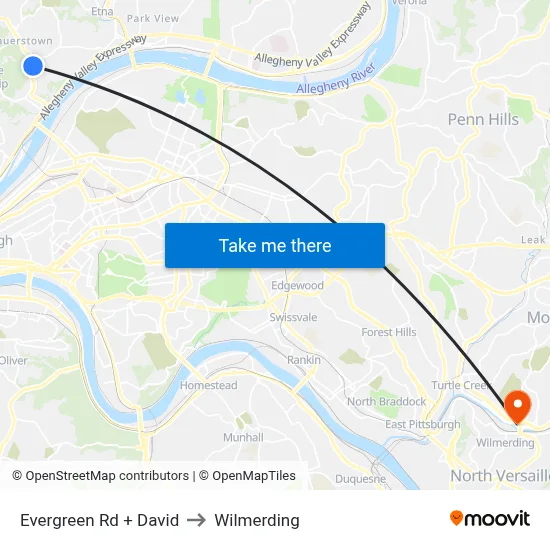 Evergreen Rd + David to Wilmerding map