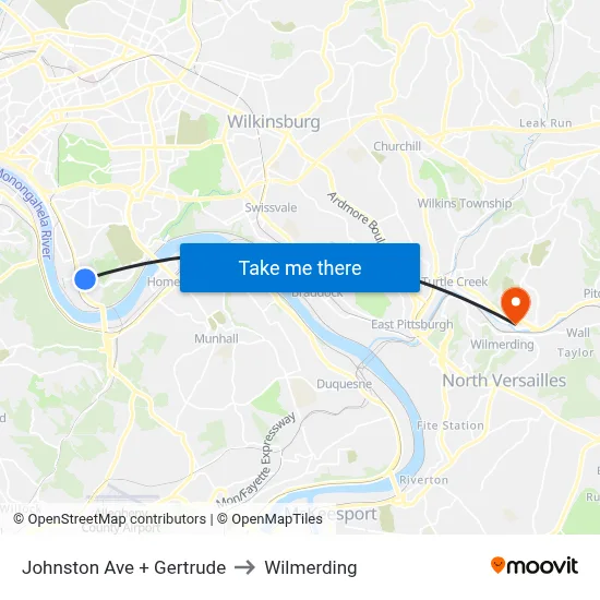 Johnston Ave + Gertrude to Wilmerding map