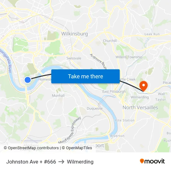Johnston Ave + #666 to Wilmerding map