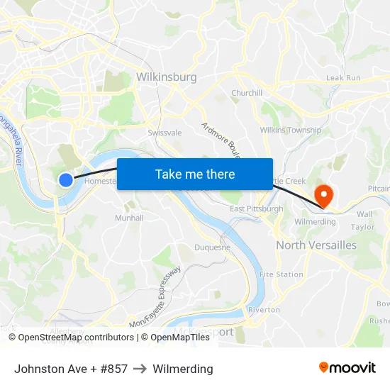 Johnston Ave + #857 to Wilmerding map