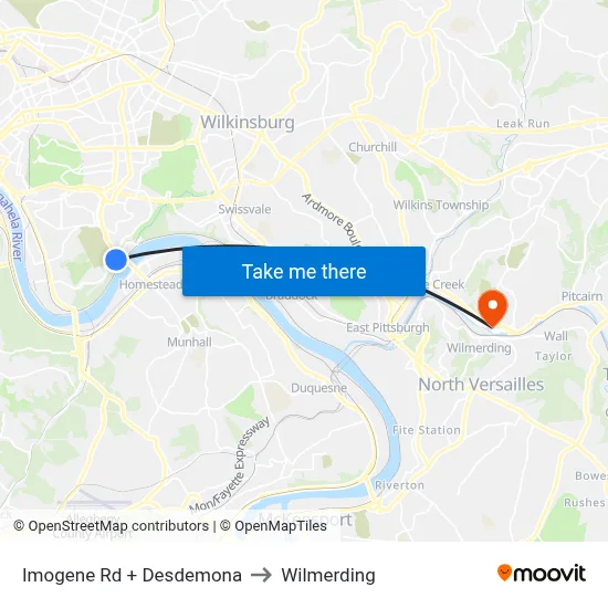 Imogene Rd + Desdemona to Wilmerding map