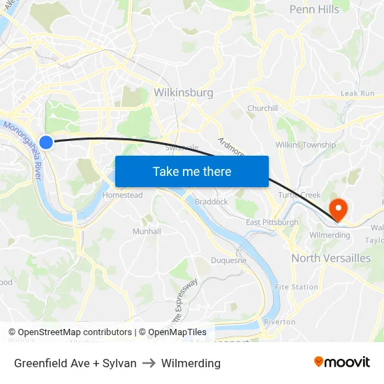 Greenfield Ave + Sylvan to Wilmerding map