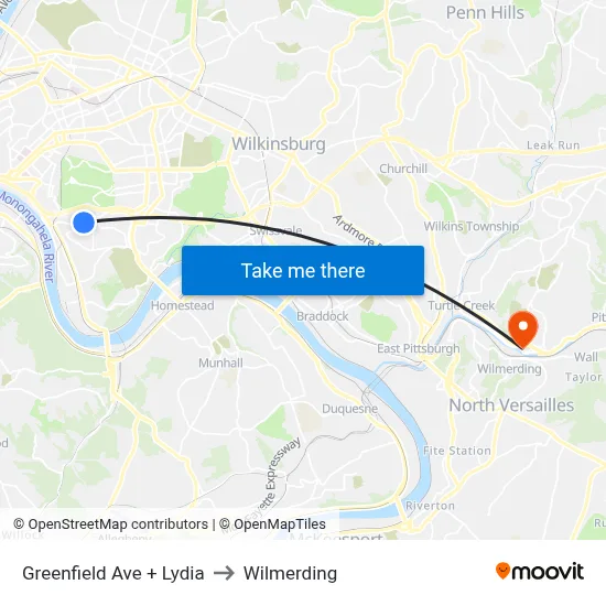 Greenfield Ave + Lydia to Wilmerding map