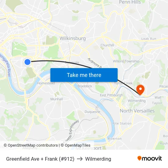 Greenfield Ave + Frank (#912) to Wilmerding map