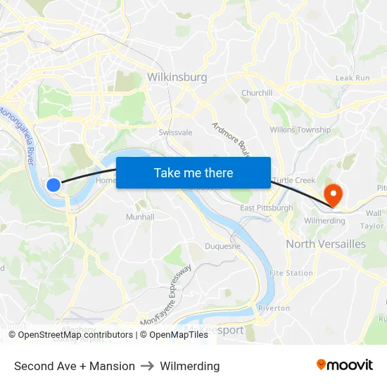 Second Ave + Mansion to Wilmerding map