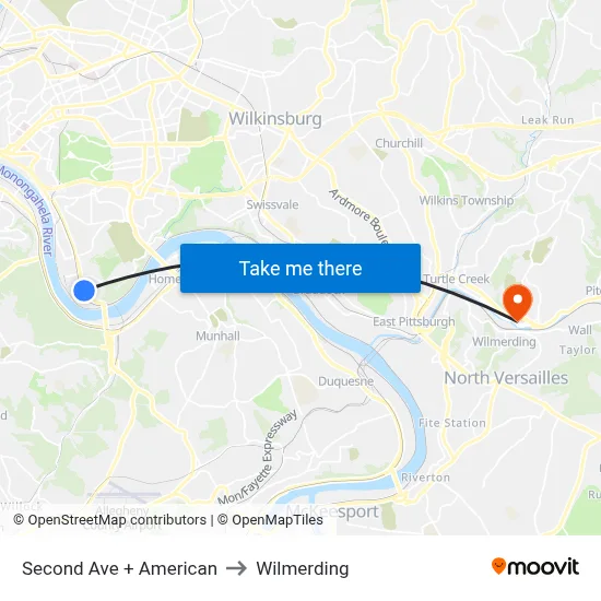 Second Ave + American to Wilmerding map