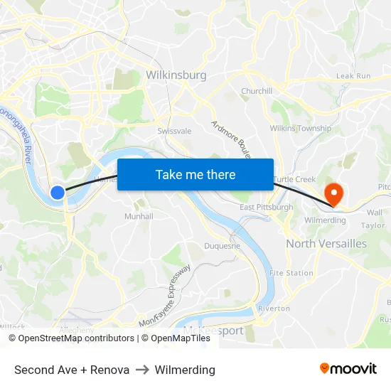 Second Ave + Renova to Wilmerding map