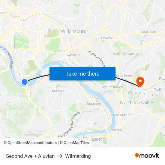 Second Ave + Aluvian to Wilmerding map