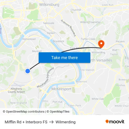 Mifflin Rd + Interboro FS to Wilmerding map
