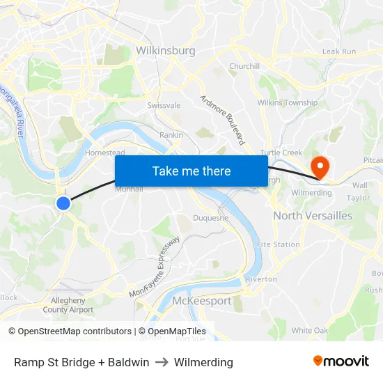 Ramp St Bridge + Baldwin to Wilmerding map