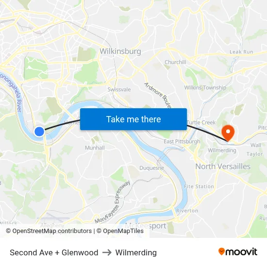 Second Ave + Glenwood to Wilmerding map