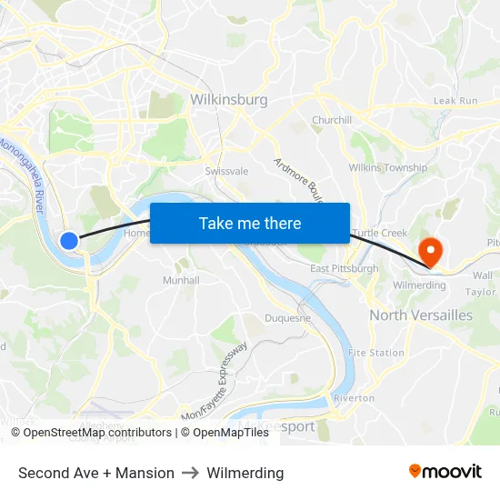 Second Ave + Mansion to Wilmerding map