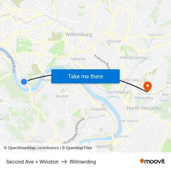 Second Ave + Winston to Wilmerding map