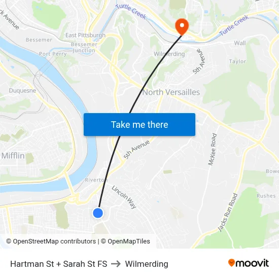 Hartman St + Sarah St FS to Wilmerding map