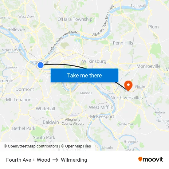 Fourth Ave + Wood to Wilmerding map