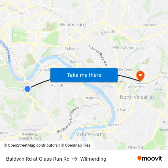 Baldwin Rd at Glass Run Rd to Wilmerding map