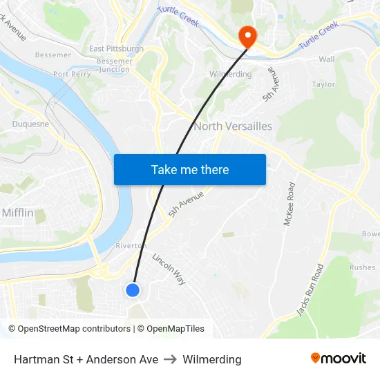 Hartman St + Anderson Ave to Wilmerding map